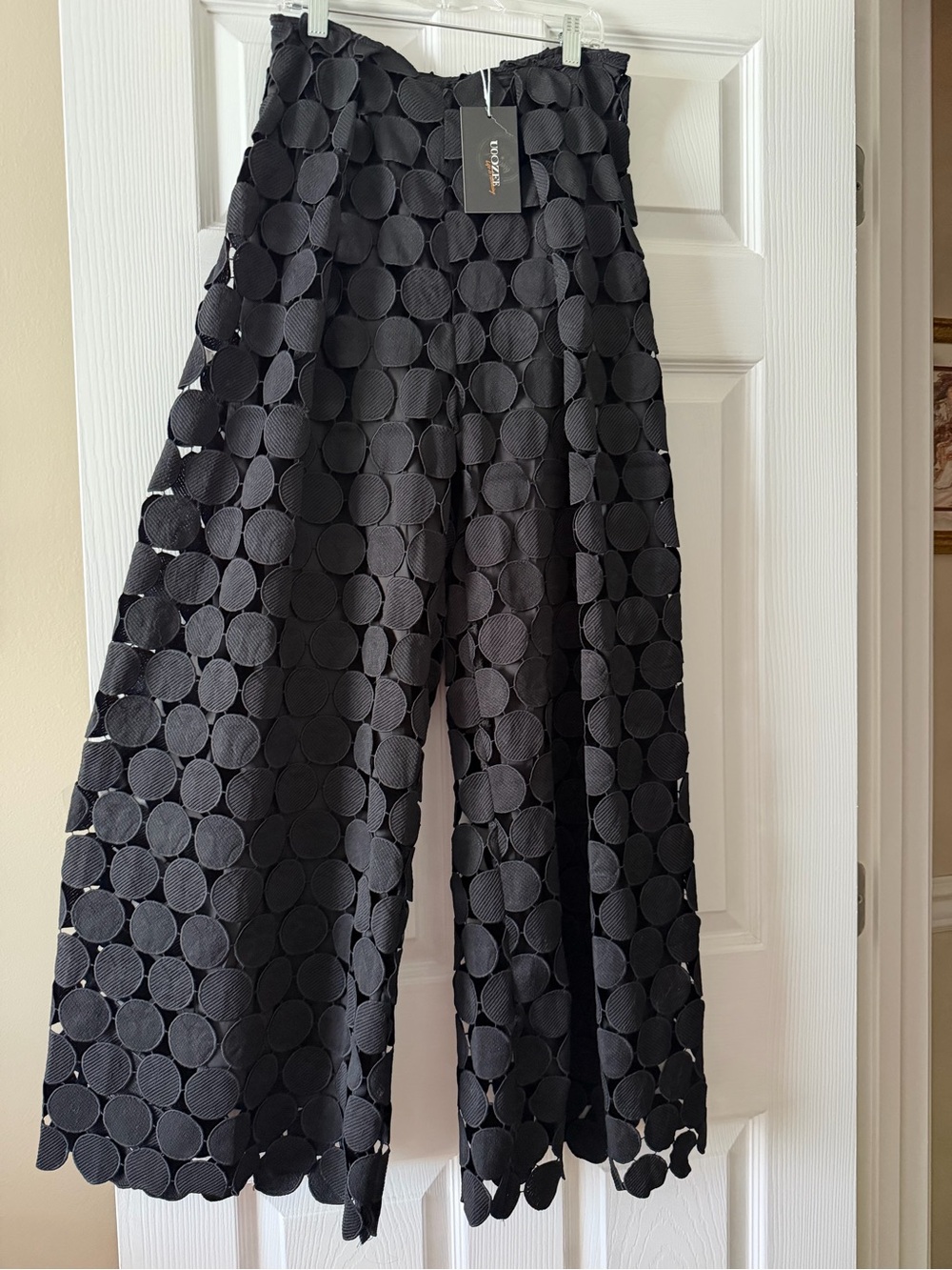 Wide Leg Circle Appliqué Pants - Black